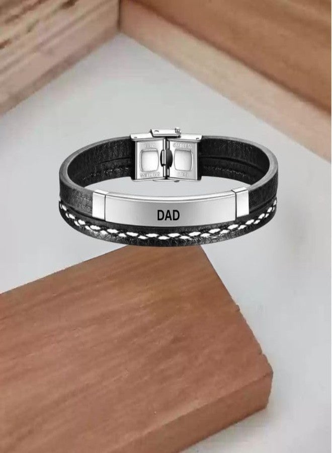 M Men Style DAD Leather Layered Bracelets for Mens Women Buckle Clasp Genuine Bracelet Wristband Vintage Cuff Jewelry Friendship Couple Silver SBr2025164 - Image 3
