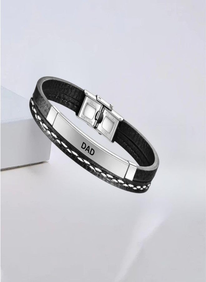 M Men Style DAD Leather Layered Bracelets for Mens Women Buckle Clasp Genuine Bracelet Wristband Vintage Cuff Jewelry Friendship Couple Silver SBr2025164 - Image 4