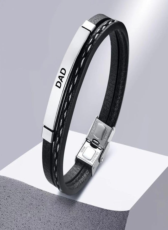 M Men Style DAD Leather Layered Bracelets for Mens Women Buckle Clasp Genuine Bracelet Wristband Vintage Cuff Jewelry Friendship Couple Silver SBr2025164 - Image 5