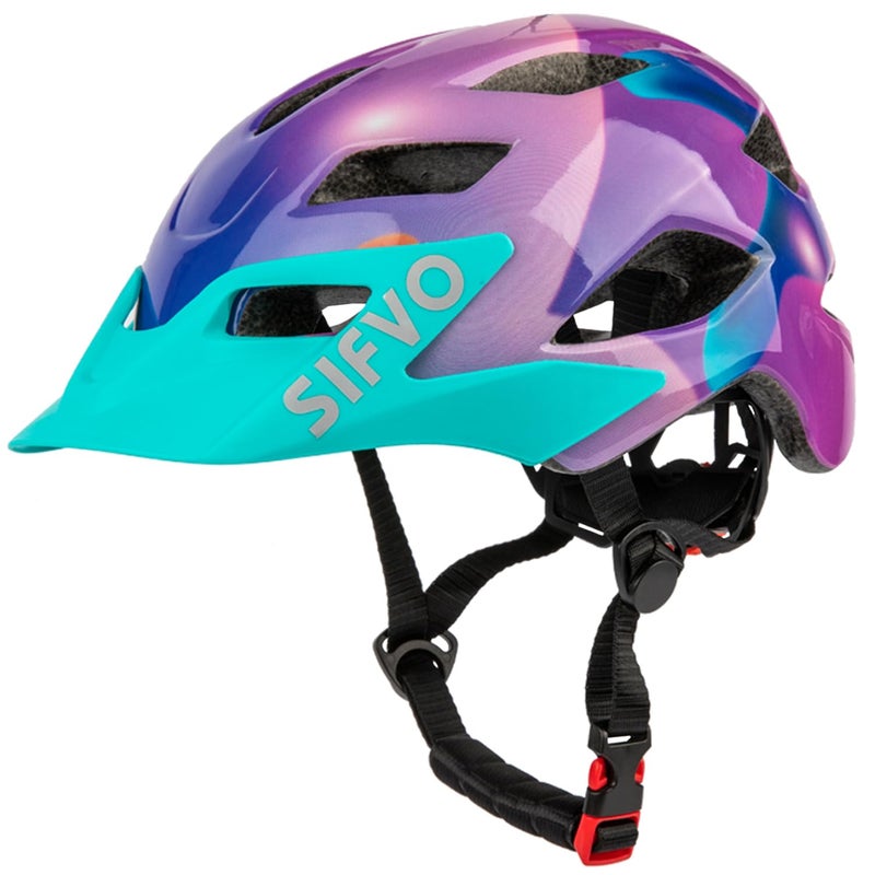 SIFVO Kids Helmet, SIFVO Kids Bike Helmet Boys and Girls Children Bicycle Helmet with Cool Visor Helmet for Kids 5-14, Youth Bike Helmet Adjustable & Lightweight 50-57cm (A Purpleã€hotã€‘) - Image 1