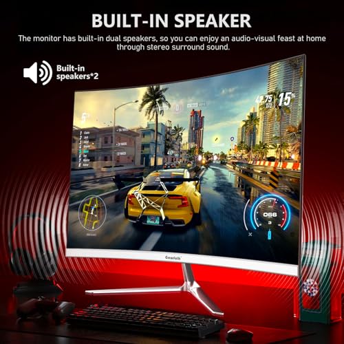Gawfolk 24.5 Inch Gaming Curved Monitor Built-in Speakers, 3000R 120Hz White PC Screen Full HD 1080P, HDMI 2.0, VGA, Wall Mount Compatible 75 * 75mm - Image 5