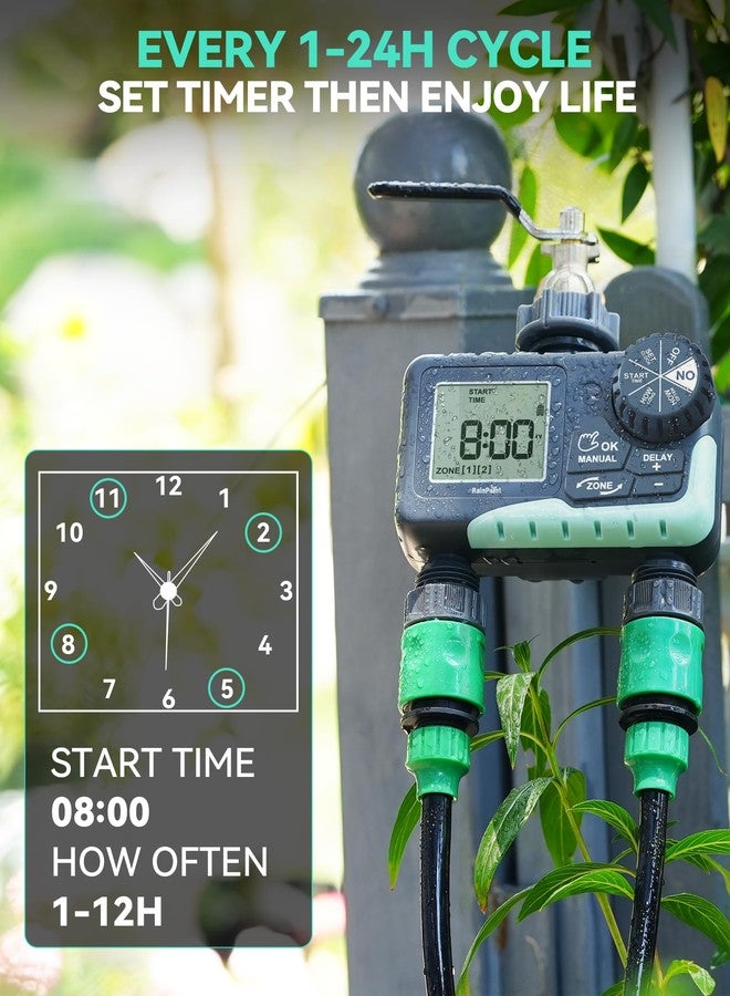 RAINPOINT 2 Zone Sprinkler Timer - 2pcs Water Timer for Garden Hose with Rain Delay/Manual Watering/Automatic Irrigation Controller System - Water Hose Timer Programmable Faucet Timer for Yard Lawn - Image 2