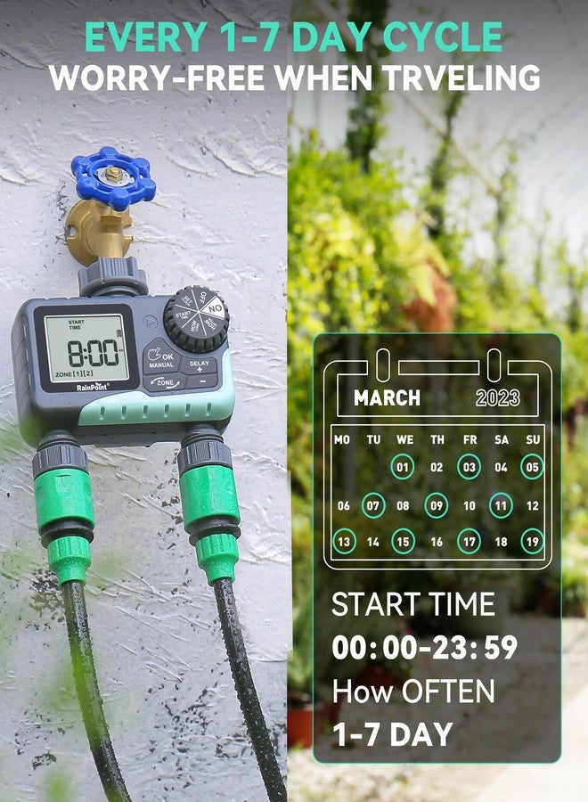 RAINPOINT 2 Zone Sprinkler Timer - 2pcs Water Timer for Garden Hose with Rain Delay/Manual Watering/Automatic Irrigation Controller System - Water Hose Timer Programmable Faucet Timer for Yard Lawn - Image 3