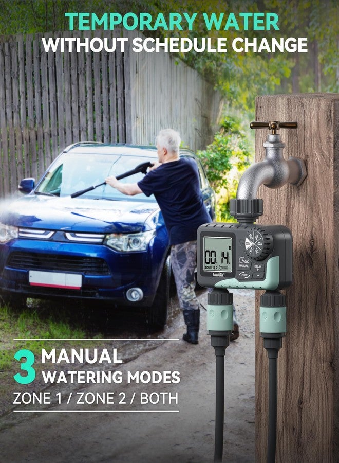 RAINPOINT 2 Zone Sprinkler Timer - 2pcs Water Timer for Garden Hose with Rain Delay/Manual Watering/Automatic Irrigation Controller System - Water Hose Timer Programmable Faucet Timer for Yard Lawn - Image 4