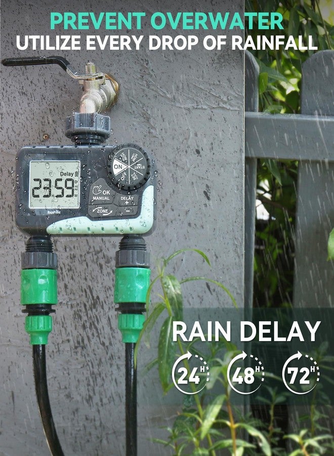 RAINPOINT 2 Zone Sprinkler Timer - 2pcs Water Timer for Garden Hose with Rain Delay/Manual Watering/Automatic Irrigation Controller System - Water Hose Timer Programmable Faucet Timer for Yard Lawn - Image 5