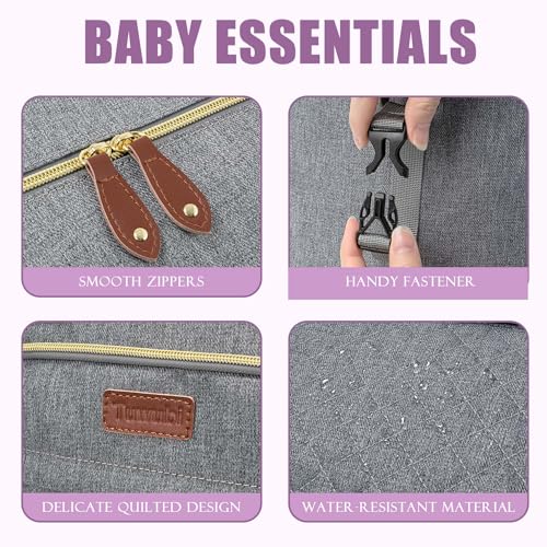 Tuwubi Diaper Bag Tote,Baby Diaper Bag with Pacifier Case Large Travel Diaper Tote Caddy for Mom and Dad Multifunction Large Baby Bag - Light Grey - Image 3