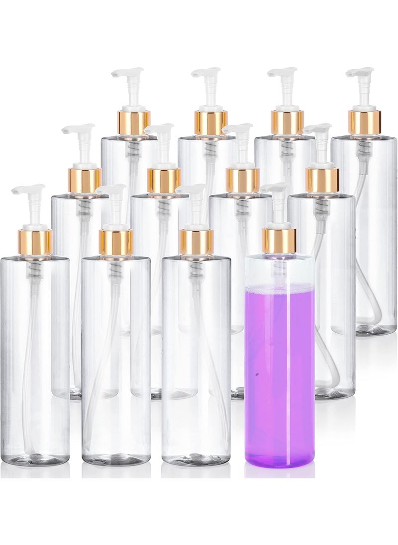 JUVITUS - JUVITUS Clear 12 oz Professional Cylinder PET Plastic Bottles (BPA Free) (12 Pack, Gold Lotion Pump) - Image 1