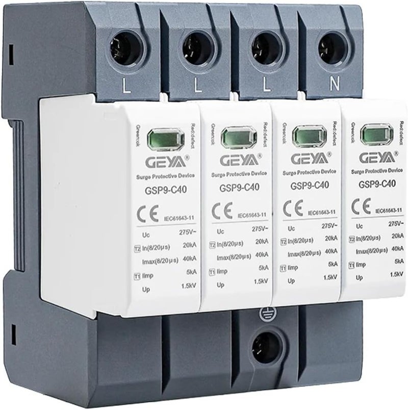GEYA Surge Protector 20KA-40KA SPD Home Surge Protector DIN Rail (4P,AC275V) - Image 1