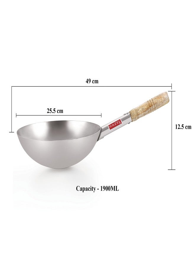 HAZEL Chinese Wok with Handle | 25.5 cm with 1900 ml Capacity Stainless Steel Chinese Kadai for Noodles | Fried Rice Kadai with Handle | Deep Fry Pan - Image 4