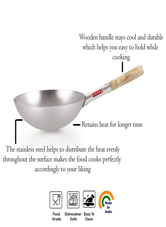 HAZEL Chinese Wok with Handle | 25.5 cm with 1900 ml Capacity Stainless Steel Chinese Kadai for Noodles | Fried Rice Kadai with Handle | Deep Fry Pan - Image 3