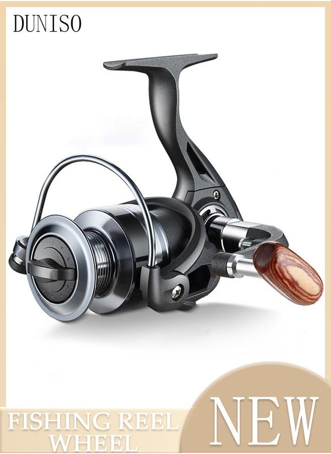 DUNISO Spinning Fishing Reel Wheel 5.2:1 Gear Ratio Full Metal Wear Resistant Anti-Slip with Wooden Handle Anti-Slip Wheel Grip for Seawater Freshwater-5000  - Image 1