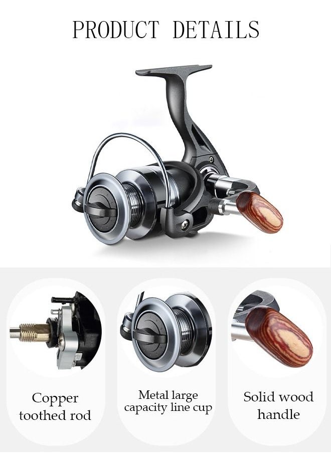 DUNISO Spinning Fishing Reel Wheel 5.2:1 Gear Ratio Full Metal Wear Resistant Anti-Slip with Wooden Handle Anti-Slip Wheel Grip for Seawater Freshwater-5000  - Image 3