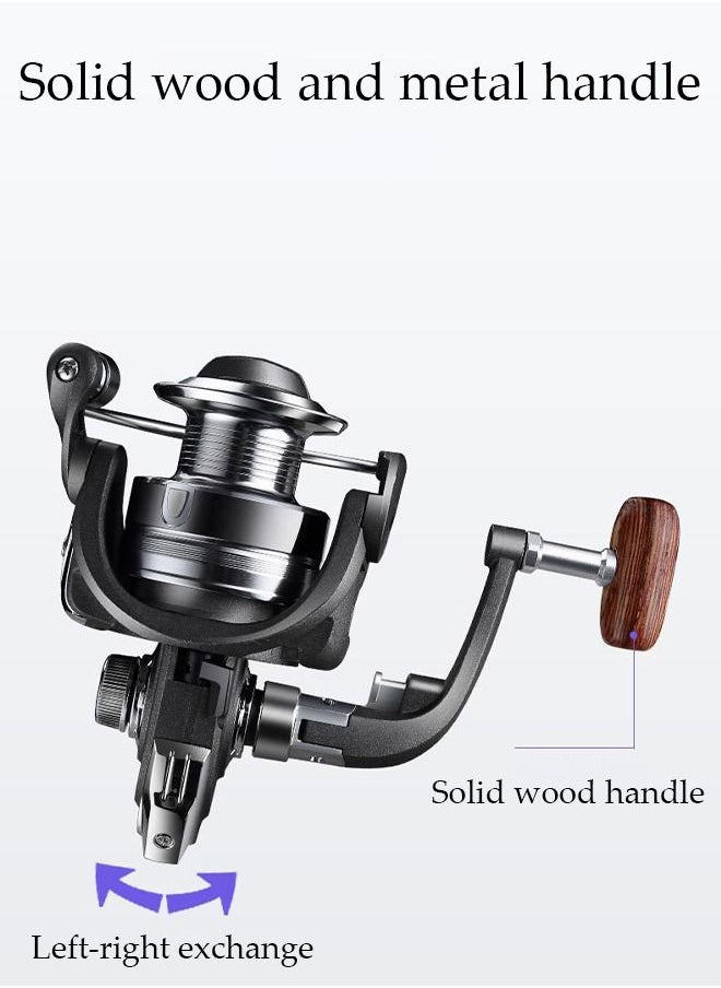 DUNISO Spinning Fishing Reel Wheel 5.2:1 Gear Ratio Full Metal Wear Resistant Anti-Slip with Wooden Handle Anti-Slip Wheel Grip for Seawater Freshwater-5000  - Image 5