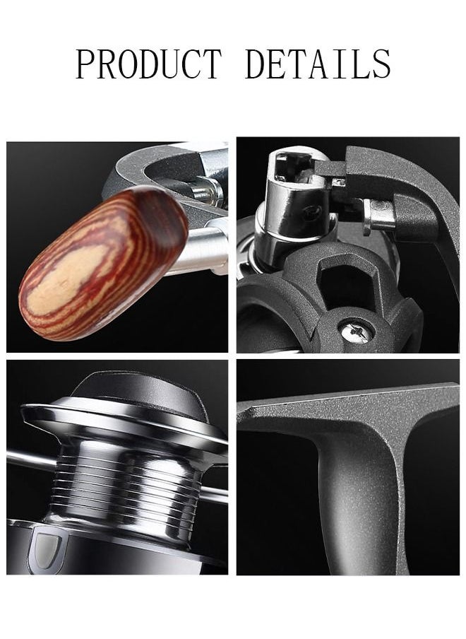 DUNISO Spinning Fishing Reel Wheel 5.2:1 Gear Ratio Full Metal Wear Resistant Anti-Slip with Wooden Handle Anti-Slip Wheel Grip for Seawater Freshwater-5000  - Image 2