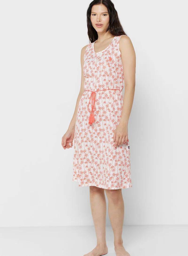 U.S. Polo Assn. Tie Detail Printed Night Dress