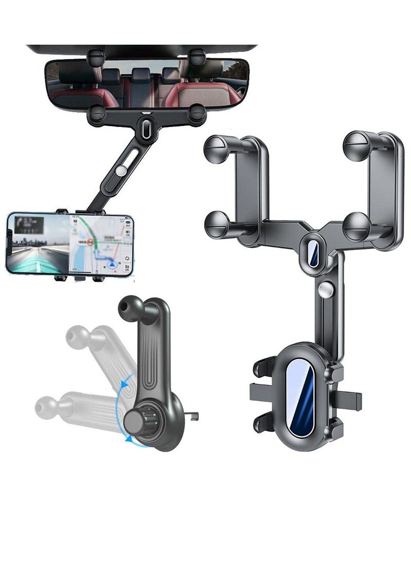 Car Phone Holder, Rotatable and Retractable Rear View Mirror, 360 Degree Rotation Multifunctional Rearview Mirror Mobile Phone Mount, Universal Car Phone Clip, Vehicle Bracket, for 3-7'' Cellphone - Image 1