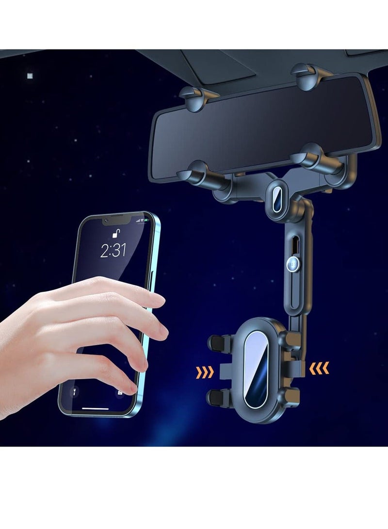 Car Phone Holder, Rotatable and Retractable Rear View Mirror, 360 Degree Rotation Multifunctional Rearview Mirror Mobile Phone Mount, Universal Car Phone Clip, Vehicle Bracket, for 3-7'' Cellphone - Image 3