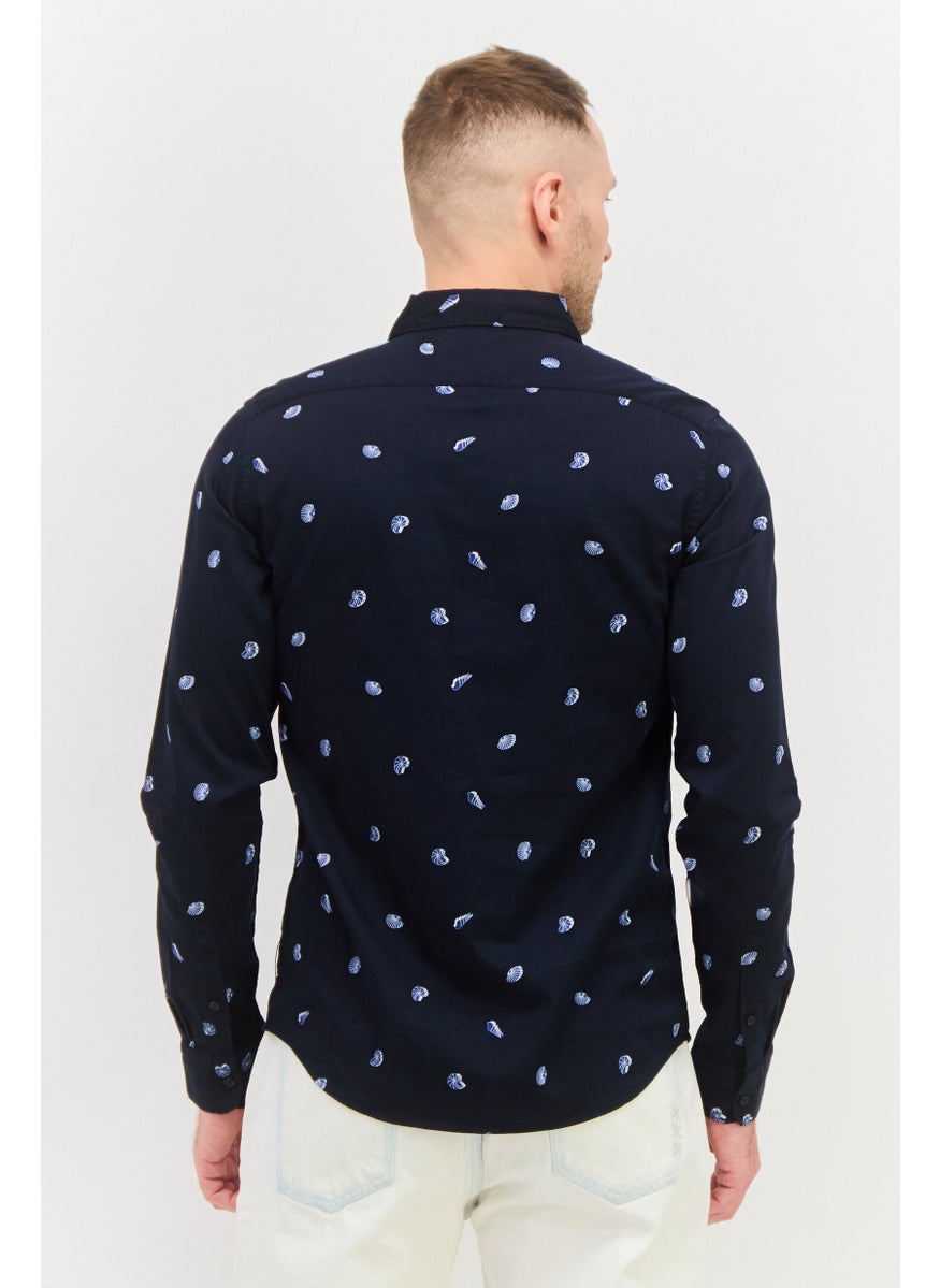 Scotch & Soda Men Regular Fit Allover Print Long Sleeves Casual Shirt, Navy Combo  - Image 2
