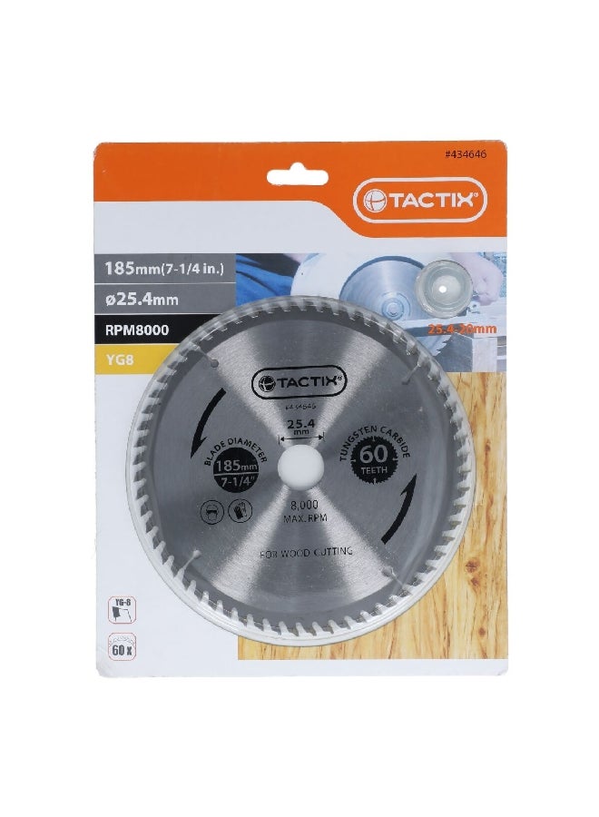 Tactix 8000RPM 60-Teeth Tungsten Carbide Circular Blade for Wood Cutting Silver 185 mm 434646