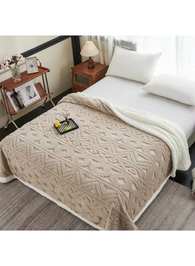 Comfy Embossed Thick Beige Plush Luxurious & Soft Blanket 200 x 230 Cm