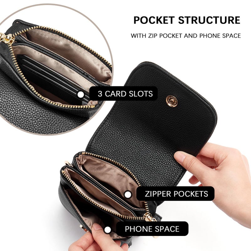 BOSTANTEN Vegan Leather Small Crossbody Bags for Women Designer Cell Phone Bag Wallet Purses Adjustable Strap Classic Black - Image 4