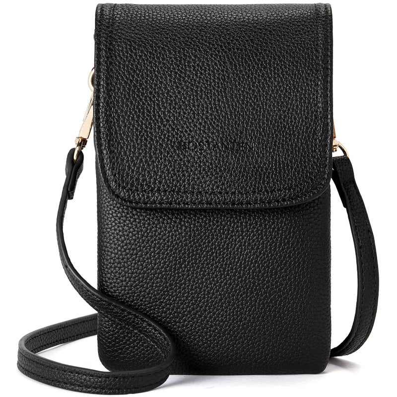 BOSTANTEN Vegan Leather Small Crossbody Bags for Women Designer Cell Phone Bag Wallet Purses Adjustable Strap Classic Black - Image 1