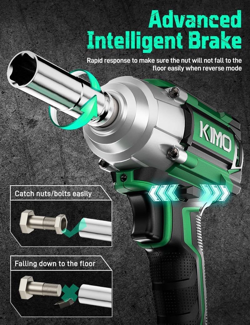 KIMO Cordless Impact Wrench, 1200N.m/900ft-lbs, 4000 RPM, 7Sockets High Torque Brushless Wrench with 3/8" Chuck, 4000mAh Li-ion Battery, Fast Charger, Variable Modes Power Impact Driver for Car Tires - Image 4