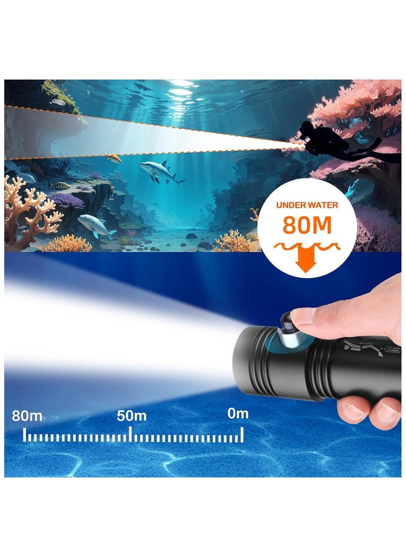 Diving Flashlight 20000 High Lumens Diving Flashlight IPX8 Waterproof Scuba Diving Flashlight Rechargeable Diving Torch for Under Water Deep Sea Cave - Image 3