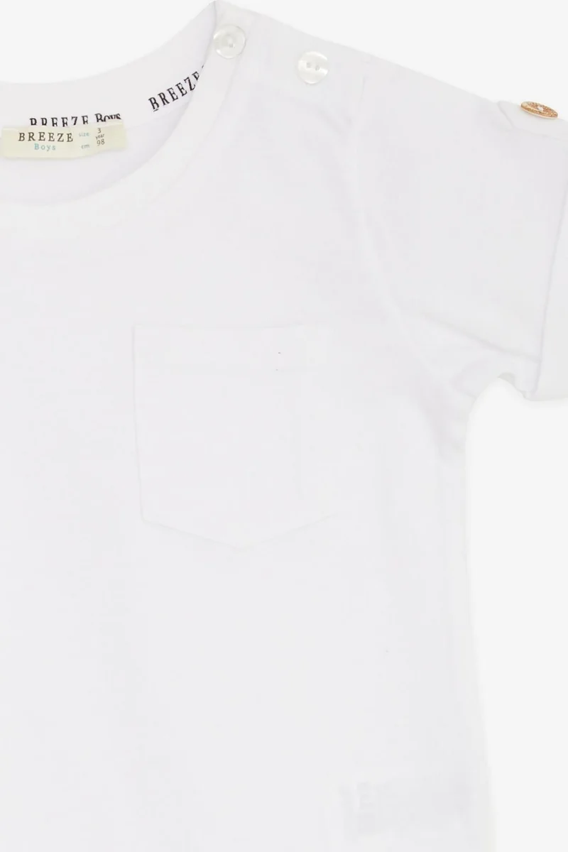 Breeze Baby Boy T-Shirt with Pockets and Buttons on Sleeves and Accessories 9 Months-3 Years, White
