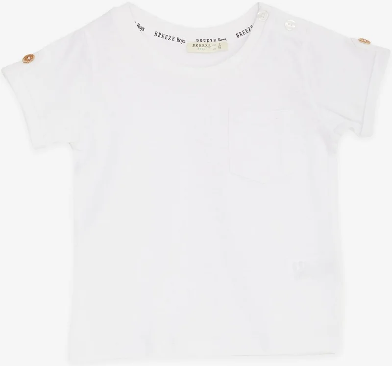 Breeze Baby Boy T-Shirt with Pockets and Buttons on Sleeves and Accessories 9 Months-3 Years, White