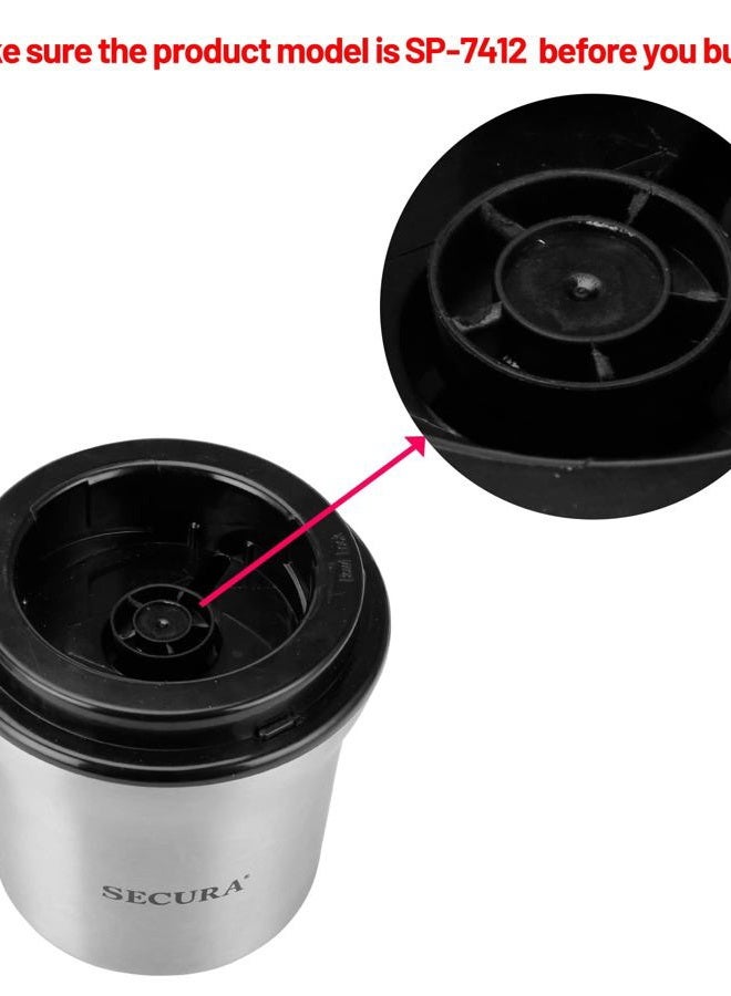 Secura Electric Coffee and Spice Grinder Replacement Parts Stainless Steel Removable Grinder Bowl for Model SP-7412, 1 Electric Blade Grinder Bowl - Image 5