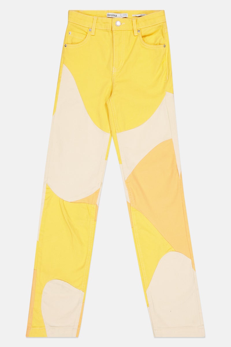Bershka جينز نسائي بقصة مستقيمة بلونين غير قابل للتمدد، متعدد الألوان - Image 2