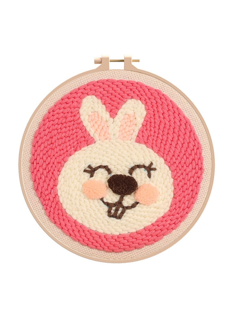 DIY Punch Needle Kit, Cute Cartoon Patterns for Beginners, 20x20cm Hoop Embroidery Punch Needle Beginner Craft Kit, Easy to Make for Adults and Children, Ideal Decorative Gift, Instructions Included (Happy Little Bunny) - Image 1