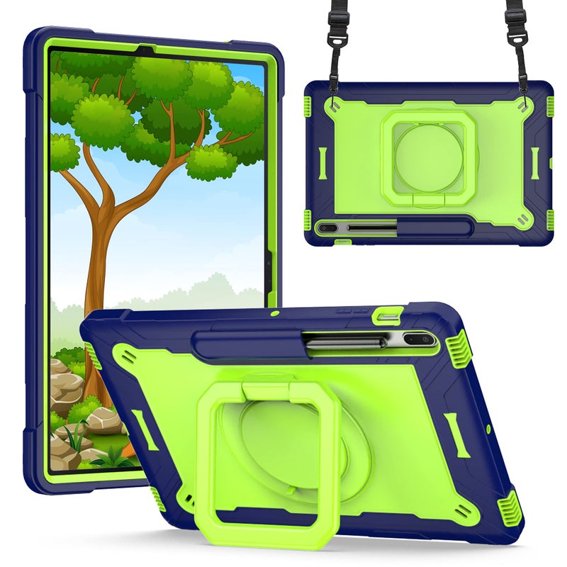Dteck Shockproof Case with Handle 360 Swivel Kickstand for Samsung Galaxy Tab S8 PlusS7S7 FE 124 Navy Blue Olivine