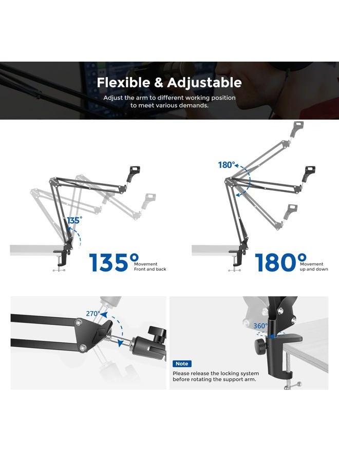 Neewer Microphone Arm Stand, Suspension Boom Scissor Mic Arm Stand with 3/8” to 5/8” Screw and Cable Ties Compatible with Blue Yeti, Snowball, Yeti X, Quadcast and Other Mics, Max Load 1.5kg - Image 5