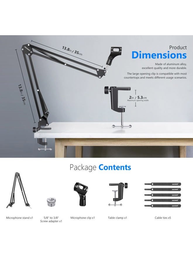 Neewer Microphone Arm Stand, Suspension Boom Scissor Mic Arm Stand with 3/8” to 5/8” Screw and Cable Ties Compatible with Blue Yeti, Snowball, Yeti X, Quadcast and Other Mics, Max Load 1.5kg - Image 3