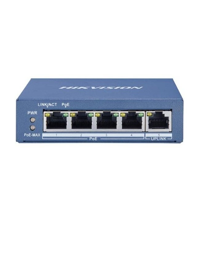 DS-3E0505P-E 4-Port Unmanaged Gigabit PoE Switch, 10Gbps, Blue Blue
