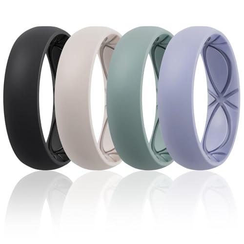 Egnaro 4/5/8 Variety Multipack Ergonomic Breathable weeding band Rings, 6mm Wide - 2mm Thick Rubber Wedding rings Women, silicone Rings Women with Half Size - Image 1