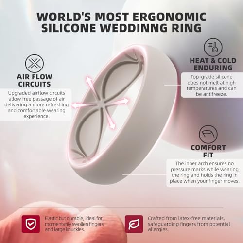 Egnaro 4/5/8 Variety Multipack Ergonomic Breathable weeding band Rings, 6mm Wide - 2mm Thick Rubber Wedding rings Women, silicone Rings Women with Half Size - Image 2