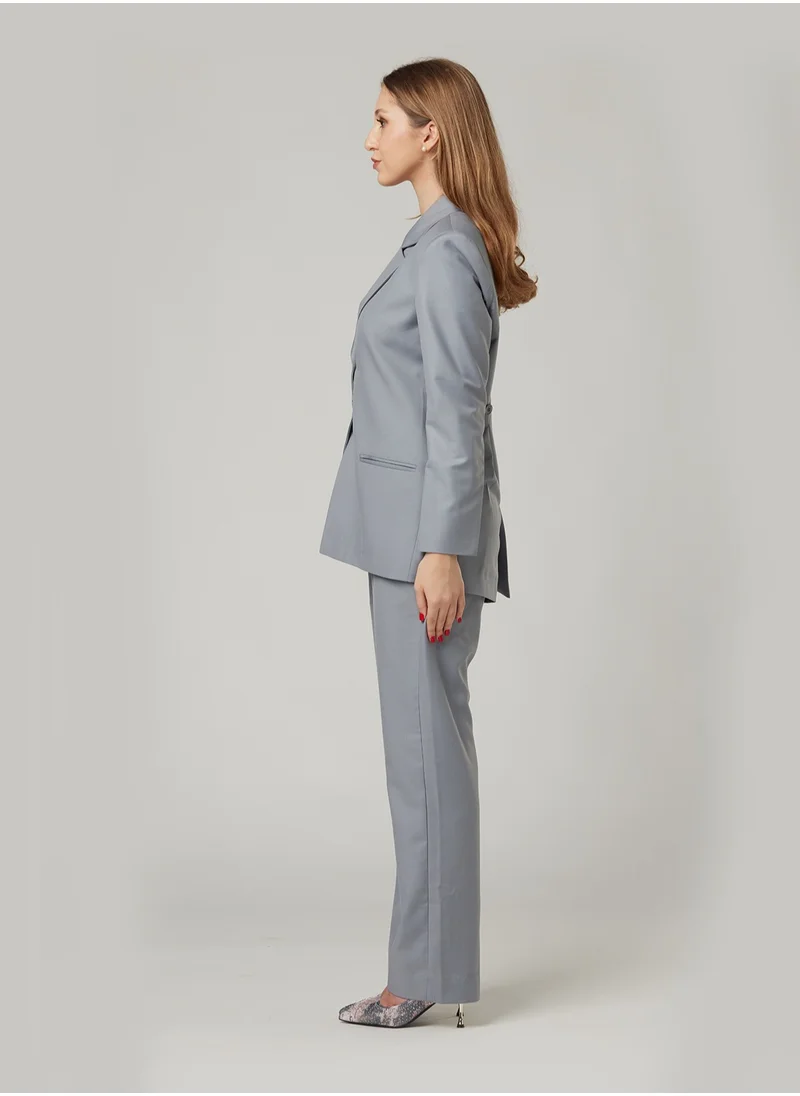 IZEL Grey Back Dart Two-piece Suit Set with pants