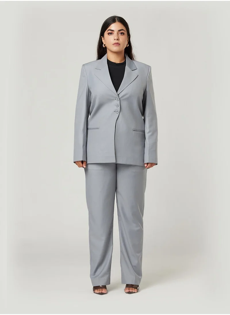 IZEL Grey Back Dart Two-piece Suit Set with pants