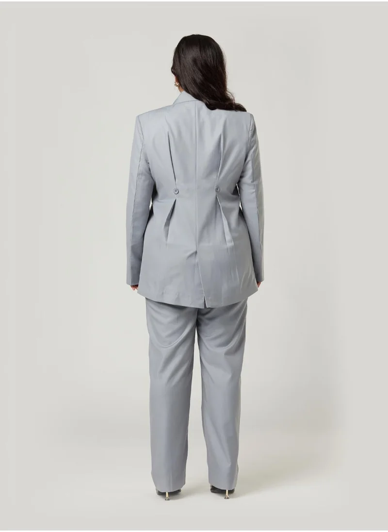 IZEL Grey Back Dart Two-piece Suit Set with pants