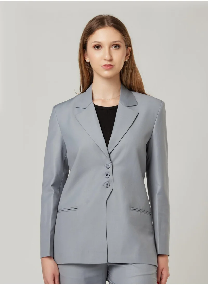 IZEL Grey Back Dart Two-piece Suit Set with pants