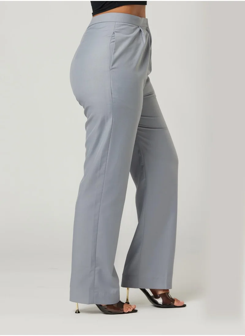 IZEL Grey Back Dart Two-piece Suit Set with pants