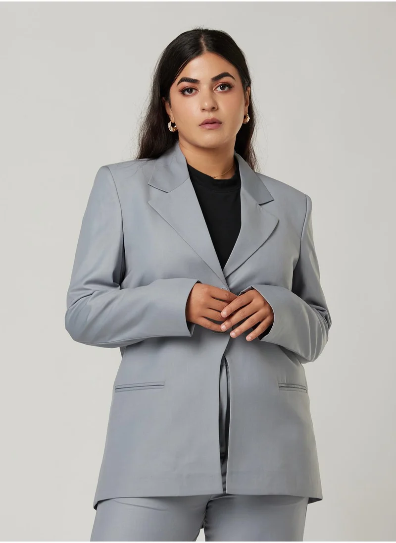 IZEL Grey Back Dart Two-piece Suit Set with pants