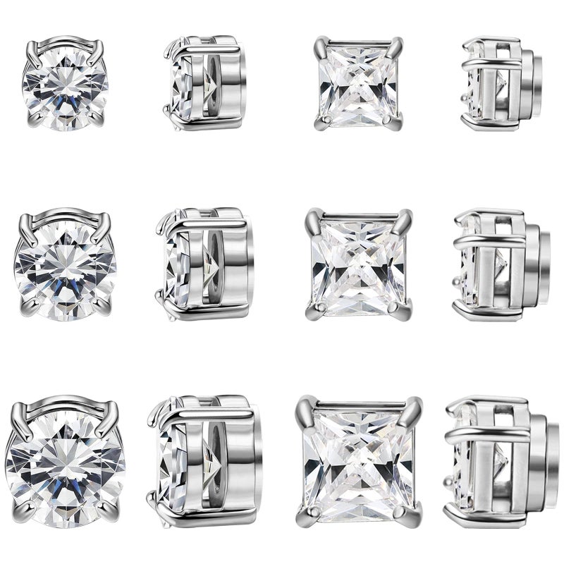 NEWITIN 6 Pairs Stainless Steel Magnetic Stud Earrings for Men Clip on Earring Magnetic Earring Unisex Non Piercing CZ Magnet Studs Diamond Earrings for Women Men - Image 1