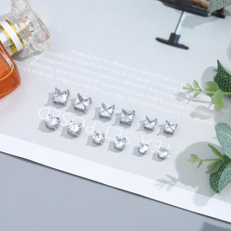 NEWITIN 6 Pairs Stainless Steel Magnetic Stud Earrings for Men Clip on Earring Magnetic Earring Unisex Non Piercing CZ Magnet Studs Diamond Earrings for Women Men - Image 3