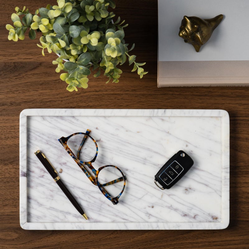 Cork & Mill Marble Tray for Bathroom Countertop, Kitchen Counter, or Catchall - 13" x 7Â½" Large Vanity Tray for Skincare or Perfume - Handcrafted Natural White Marble Stone Organizer - Image 4