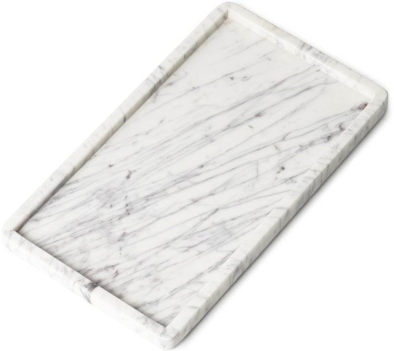 Cork & Mill Marble Tray for Bathroom Countertop, Kitchen Counter, or Catchall - 13" x 7Â½" Large Vanity Tray for Skincare or Perfume - Handcrafted Natural White Marble Stone Organizer - Image 1