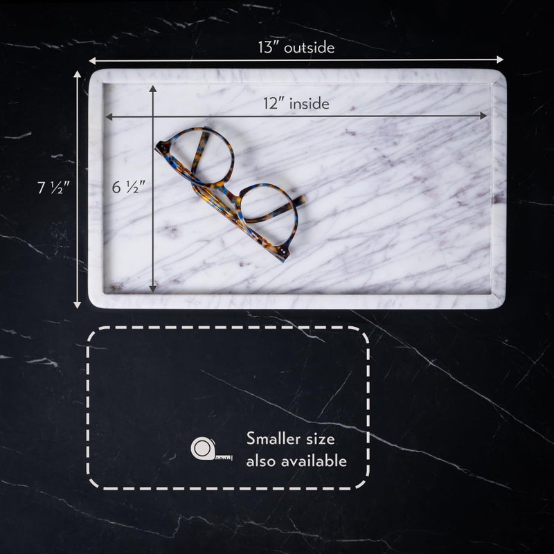 Cork & Mill Marble Tray for Bathroom Countertop, Kitchen Counter, or Catchall - 13" x 7Â½" Large Vanity Tray for Skincare or Perfume - Handcrafted Natural White Marble Stone Organizer - Image 3